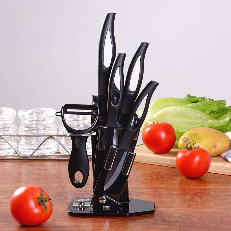 6-piece Set Of Black Blade Ceramic Knives With Hollow Shank