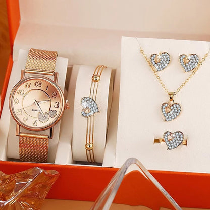 Peach Heart Jewelry Set with Love Plastic Mesh Bag