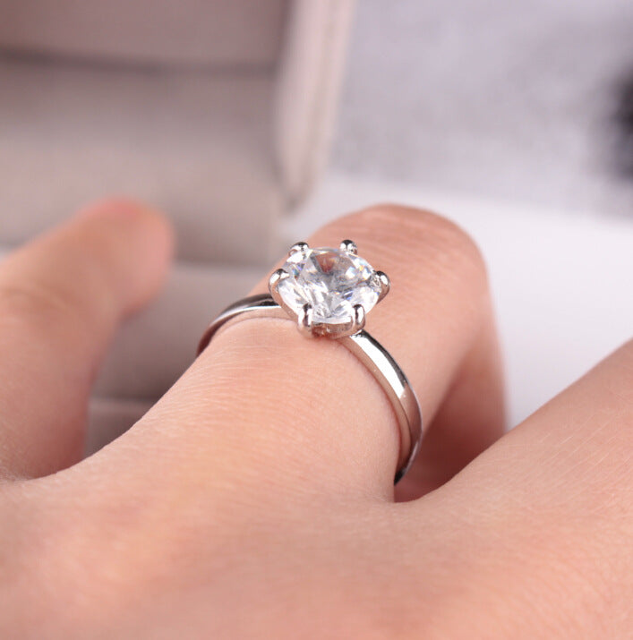 925 Silver Six-Prong Zirconia Engagement Ring