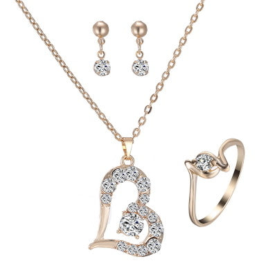 Heart Pendant Jewelry Set - Rhinestone Jewelry for a Sparkling Look