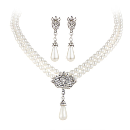 Bridal Pearl Crystal Diamond Necklace Set