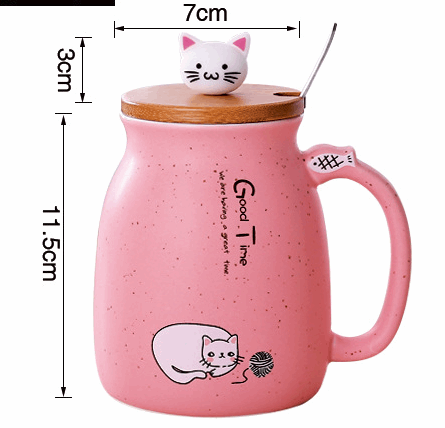 Cartoon Cat Mug with Lid and Spoon - 450ml Novelty Gift